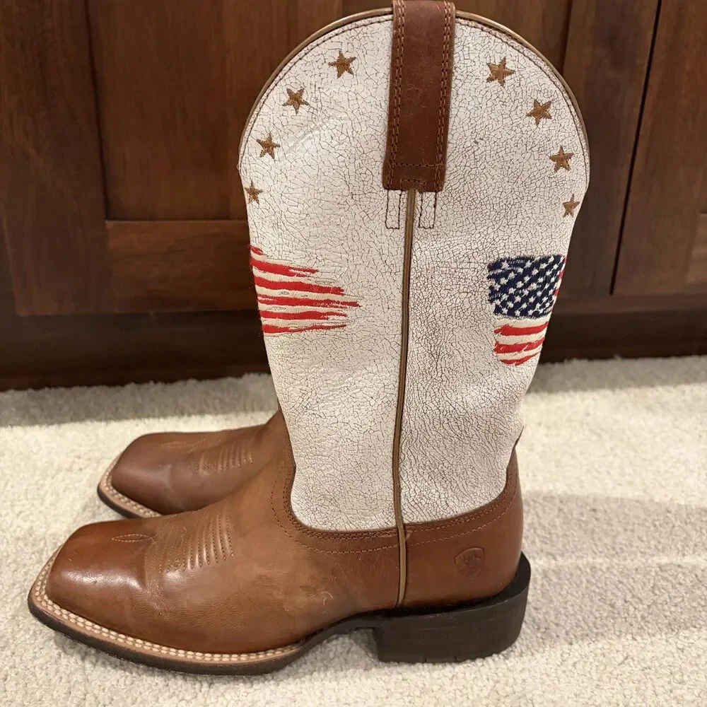 Ariat Women Patriot Crackled American Flag Western Cowboy Boots size 7B EU 37.5 - Picture 10 of 12